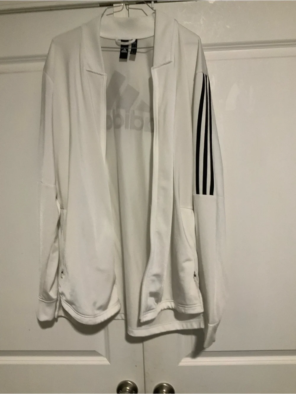 adidas Men’s White Track Jacket with Black Sleeve Stripes